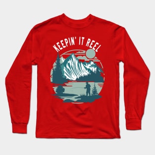 Keepin It Reel Retro Fishing Design Long Sleeve T-Shirt